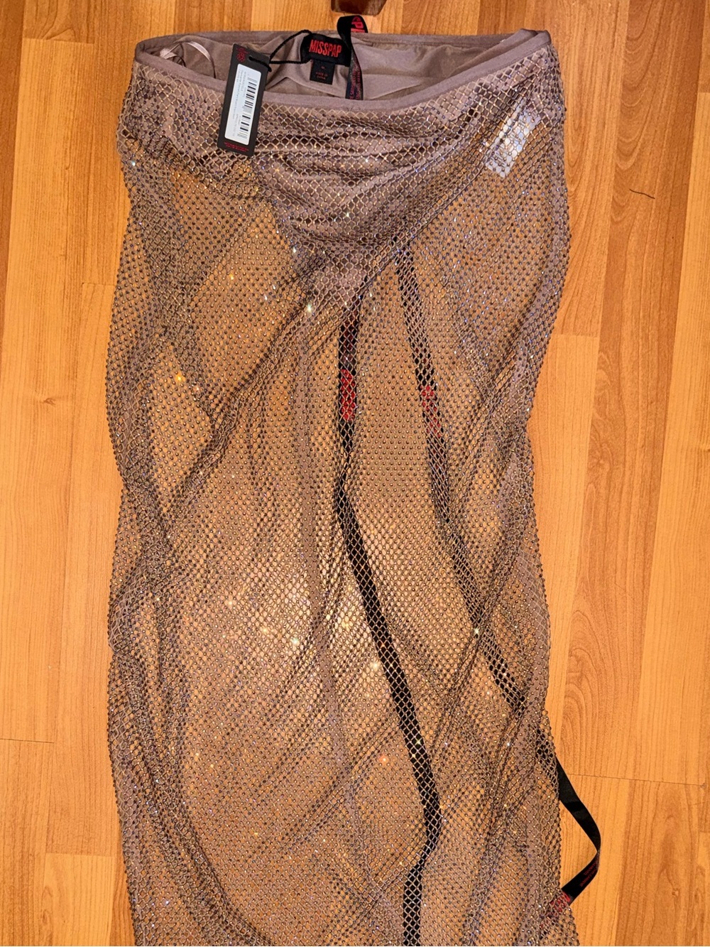 MISSPAP Diamante Fishnet Maxi Skirt Embellished Diamond